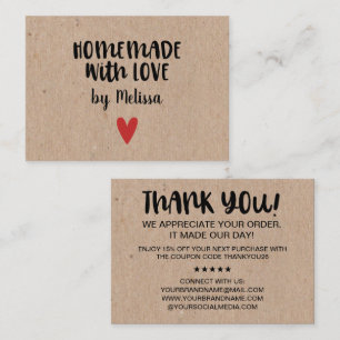 Homemade With Love Business Thank you Discount Note Card