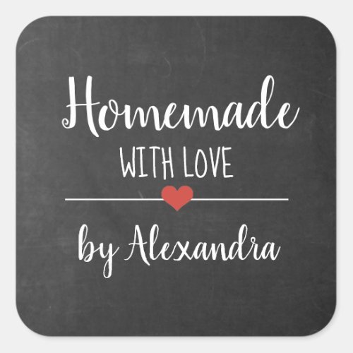 Homemade with love chalkboard script custom classi square sticker