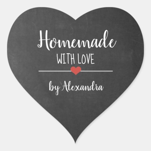 Homemade with love chalkboard script name heart sticker