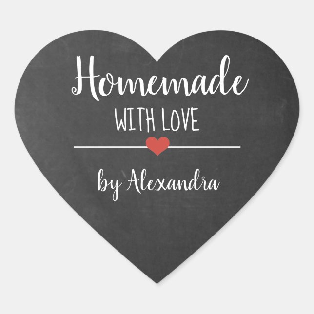 Homemade with love chalkboard script name heart sticker (Front)