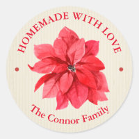 Homemade With Love Christmas Floral Classic Round Sticker