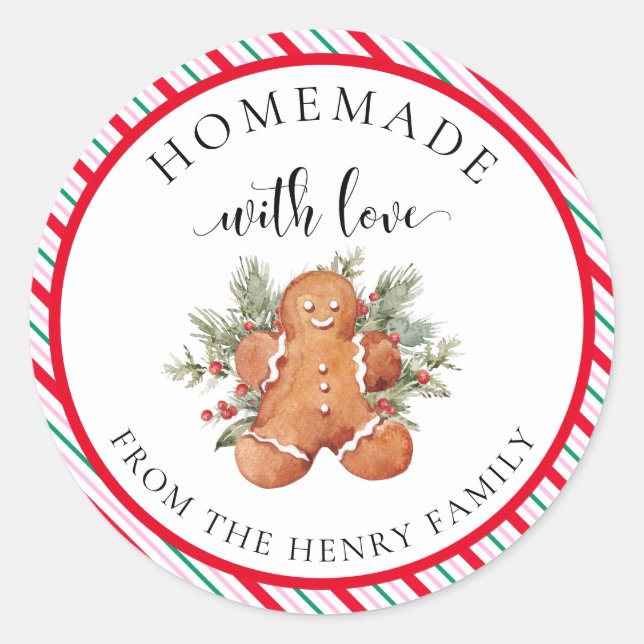 Homemade With Love Christmas Gift Tag Stickers (Front)