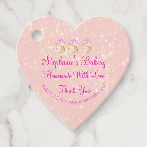 Homemade with Love Cup Cake Bakery  Pink Glitter Favor Tags