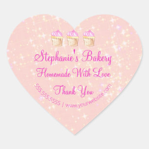 Homemade with Love Cup Cake Bakery Pink Glitter Heart Sticker