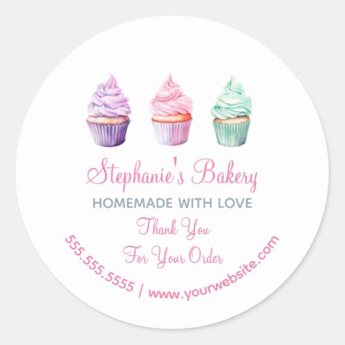 Homemade with Love Cup Cake Bakery  Thank you Classic Round Sticker