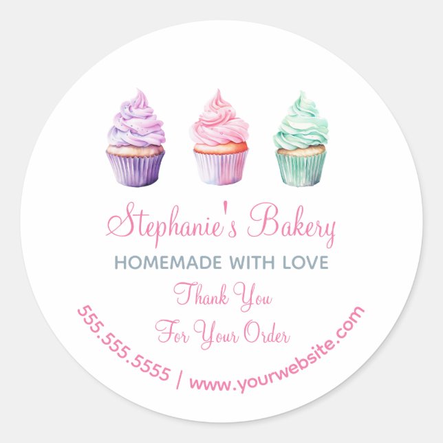 Homemade with Love| Cup Cake Bakery  Thank you Classic Round Sticker (Front)