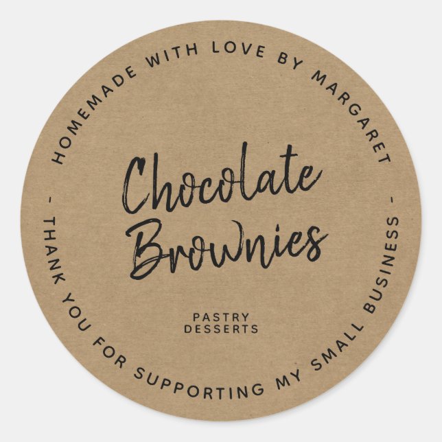 Homemade With Love Dessert Kraft Paper Classic Round Sticker (Front)