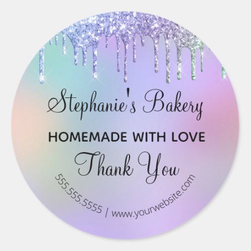 Homemade with Love Dripping Glitter Thank you Classic Round Sticker