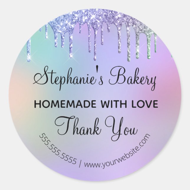 Homemade with Love Dripping Glitter Thank you Classic Round Sticker (Front)