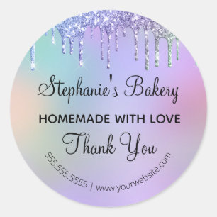 Homemade with Love Dripping Glitter Thank you Classic Round Sticker