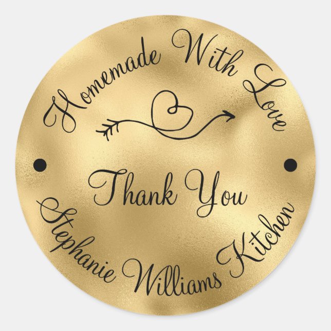 Homemade with Love | Faux Gold Thank You Classic Round Sticker (Front)