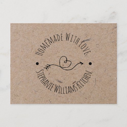 Homemade with Love  Faux Kraft Paper Heart Arrow Postcard