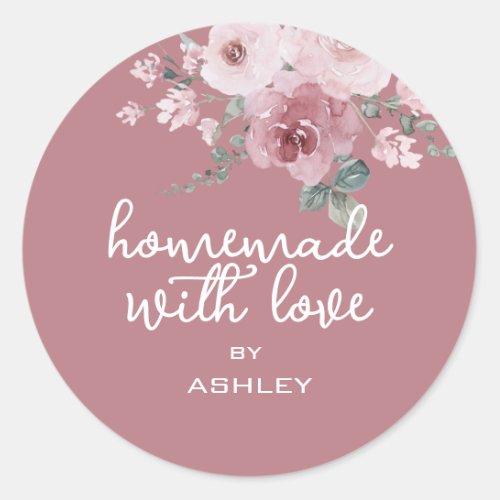 Homemade with Love Floral Rose Burgundy Gift Class Classic Round Sticker