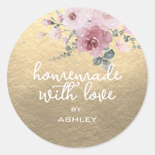 Homemade with Love Floral Rose Gold Gift Classic Round Sticker