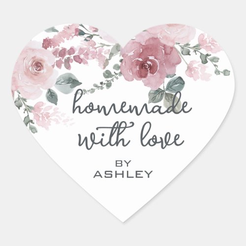 Homemade with Love Floral Rose Heart Sticker
