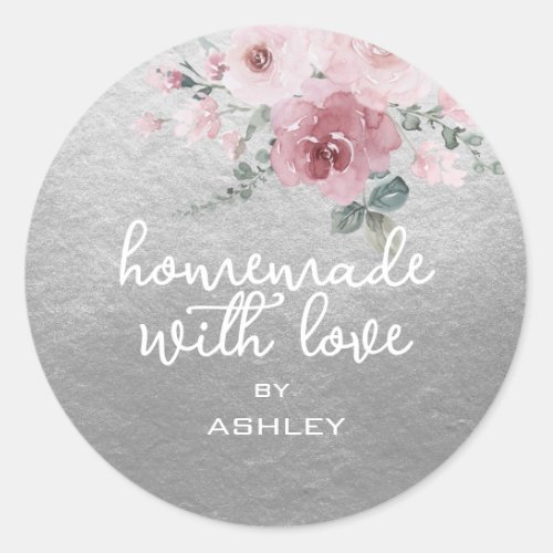 Homemade with Love Floral Rose Solver Gift Classic Round Sticker