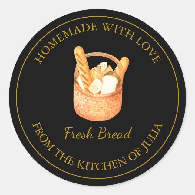 Homemade with love Fresh Bread  Label | Black (Front)