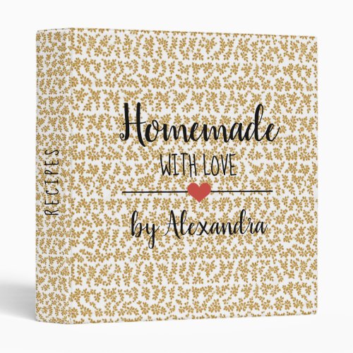 Homemade with love gold floral Name Recipe   3 Ring Binder