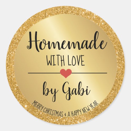 Homemade with love gold glitter holiday jar lid cl classic round sticker