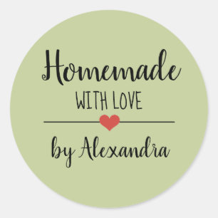 Homemade with love green script custom classic round sticker