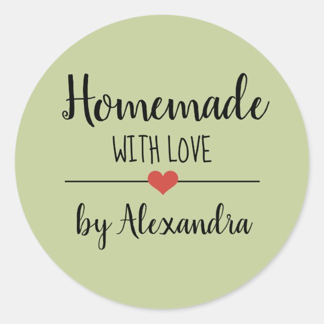 Homemade with love green script custom   classic round sticker (Front)