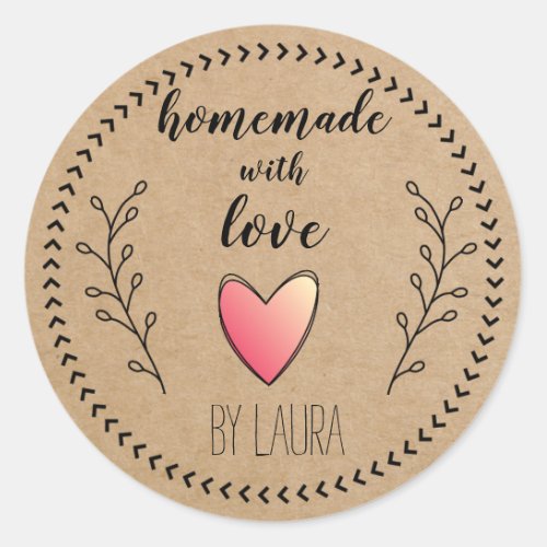 Homemade with Love Heart Kraft Paper Customize Classic Round Sticker