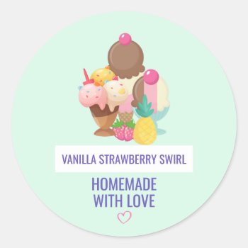 Homemade With Love Ice Cream Scoops With Sprinkles Classic Round Sticker by Mirribug at Zazzle