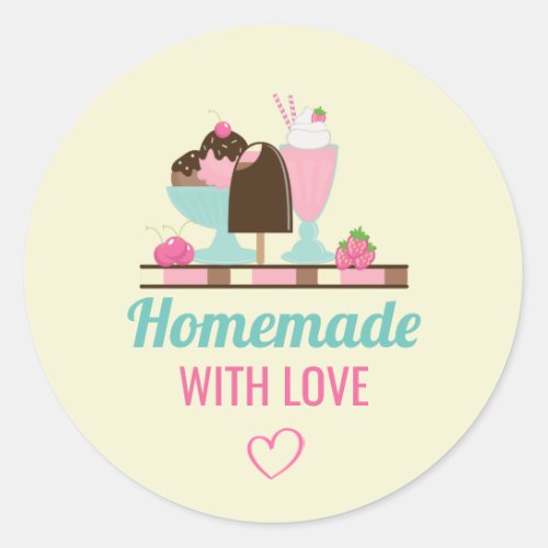 Homemade with Love Ice Cream Treats Classic Round Sticker