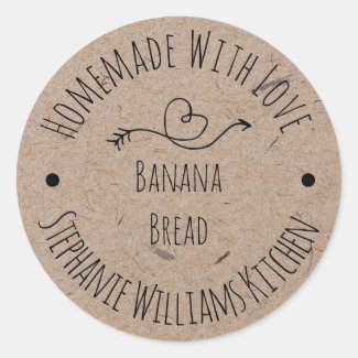 Homemade with Love Kraft Paper |  Baked Goods Classic Round Sticker
