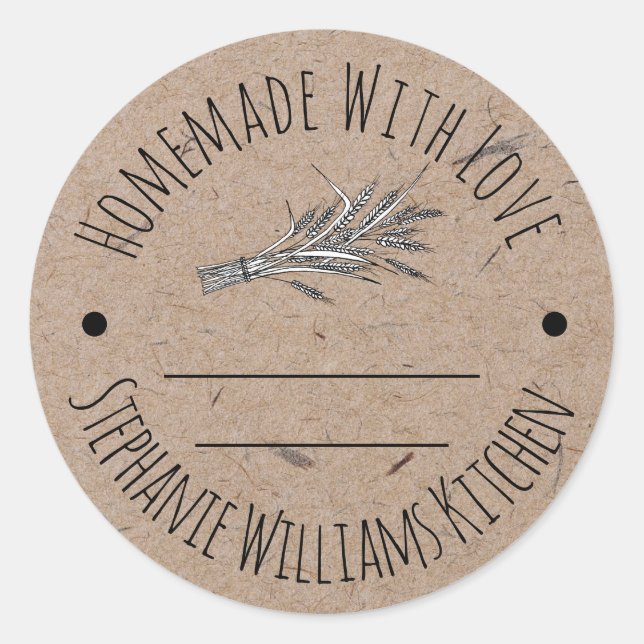 Homemade with Love Kraft Paper, Baking  Classic Round Sticker (Front)
