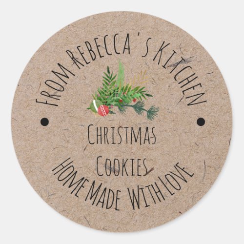 Homemade with Love Kraft Paper  Christmas Cookies Classic Round Sticker