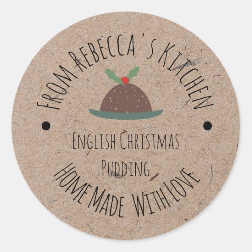 Homemade with Love Kraft Paper  Christmas Pudding Classic Round Sticker