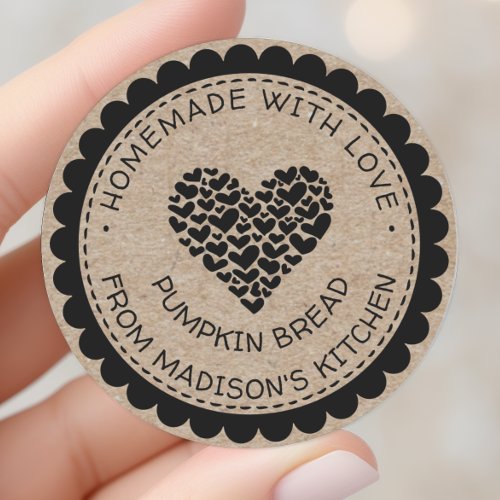 Homemade With Love Kraft Paper Heart Baked Goods Classic Round Sticker