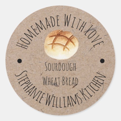 Homemade with Love Kraft Paper   Loaf of Bread  Classic Round Sticker