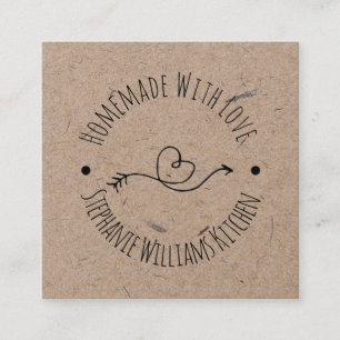 Homemade with Love Kraft Paper Look Heart Arrow Square Business Card