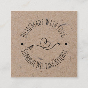 Homemade with Love   Kraft Paper Look  Heart Arrow Square Business Card