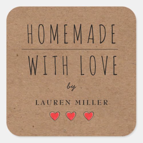 HOMEMADE with LOVE Kraft paper Square Sticker