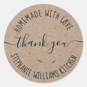 Homemade with Love Kraft Paper Thank You Classic Classic Round Sticker