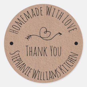 Homemade with Love   Kraft Paper Thank You Classic Round Sticker