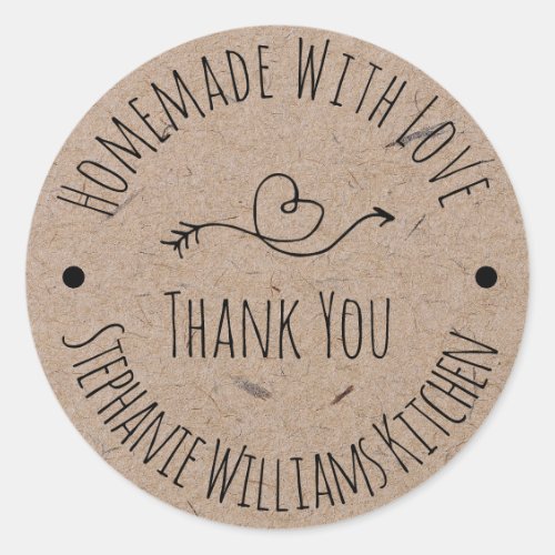Homemade with Love | Kraft Paper Thank You Classic Round Sticker Homemade with Love Kraft Paper Thank You Classic Round Sticker