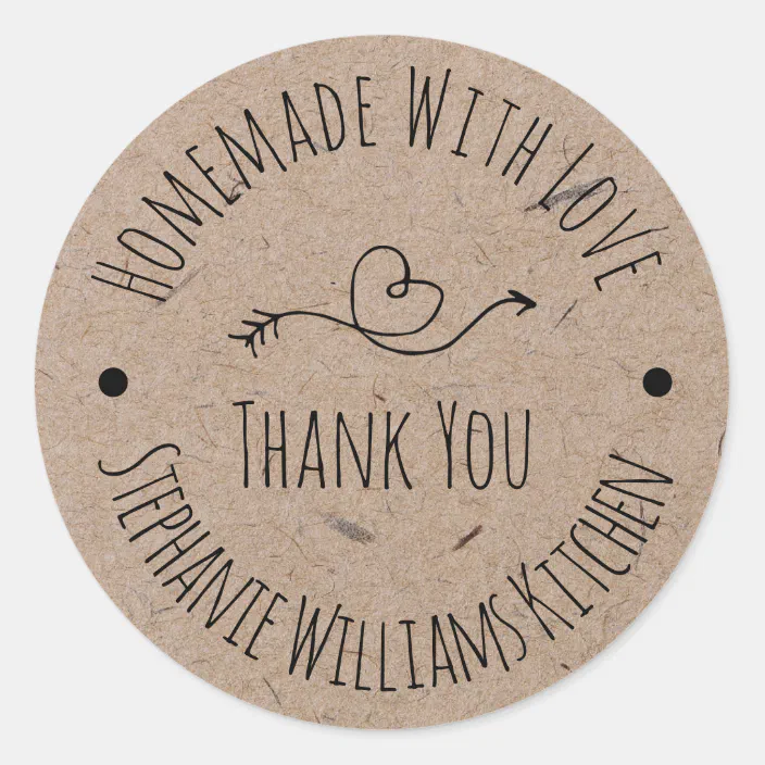 Hand made with love' L8V5 F3V6 N9B0 P1Y5 T6U1 Round Paper Labels 'Thank you