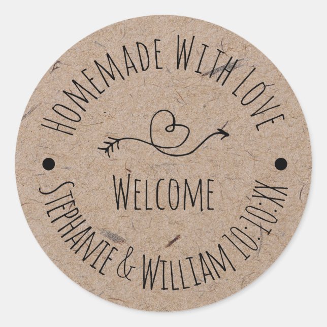 Homemade with Love Kraft Paper | Wedding Favor Classic Round Sticker (Front)