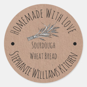 Homemade with Love Kraft Paper   Wheat Bread Classic Round Sticker
