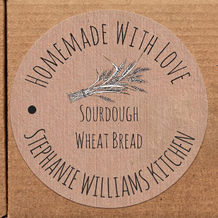 Homemade with Love Kraft Paper Wheat Bread Classic Round Sticker