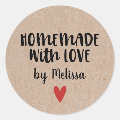 Homemade With Love Kraft Personalized Classic Round Sticker