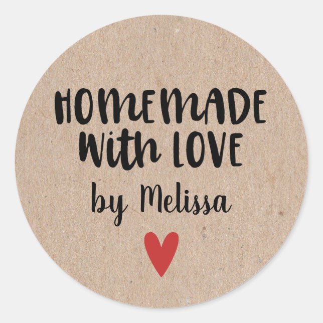 Homemade With Love Kraft Personalized Classic Round Sticker (Front)