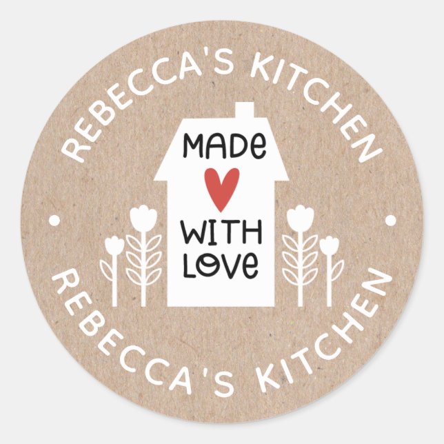 Homemade With Love Kraft Personalized Classic Round Sticker (Front)