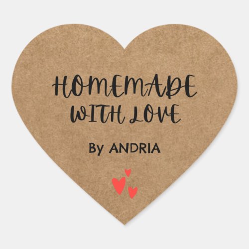Homemade With Love Kraft Personalized Heart Sticker