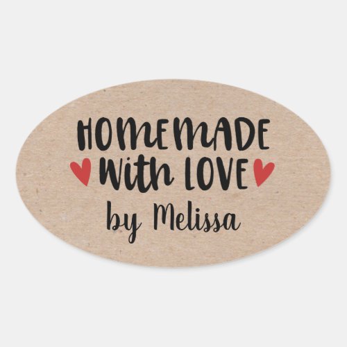 Homemade With Love Kraft Personalized Oval Sticker
