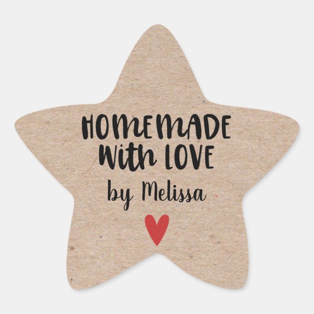 Homemade With Love Kraft Personalized Star Sticker (Front)